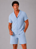 Jacquard Cotton Two-Piece Set Light Blue